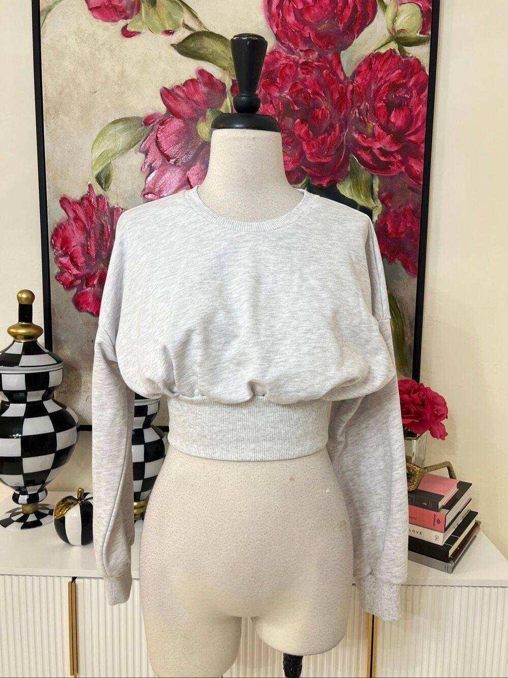 Commense Women's Cropped Cotton Pullover Sweatshirt Heather Gray Size Small NWT